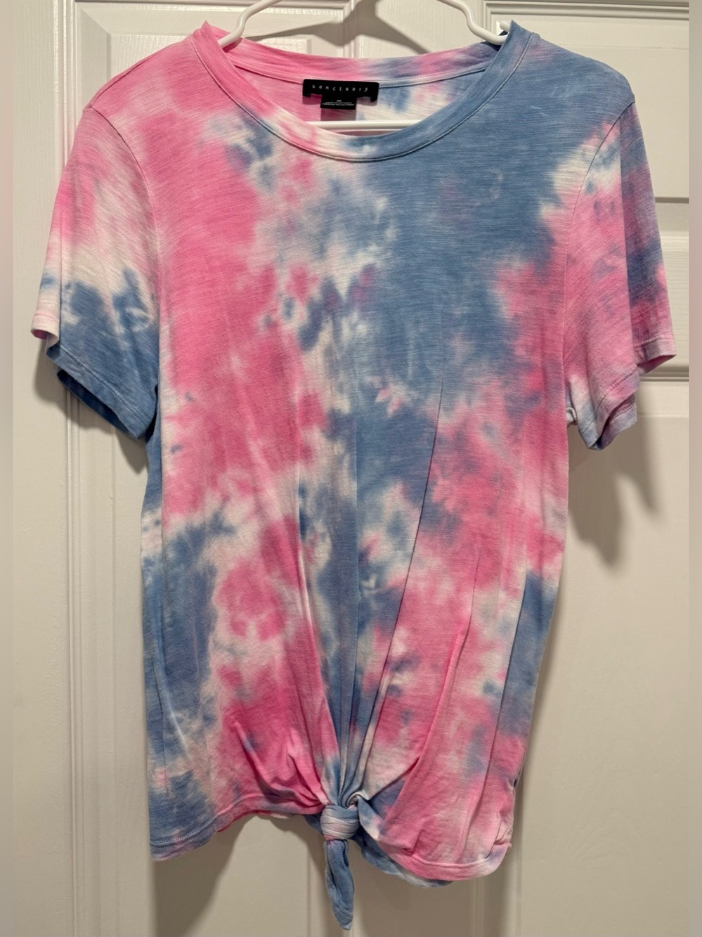 Sanctuary Pink Blue Tie-Dye Front Tie T-Shirt Size M